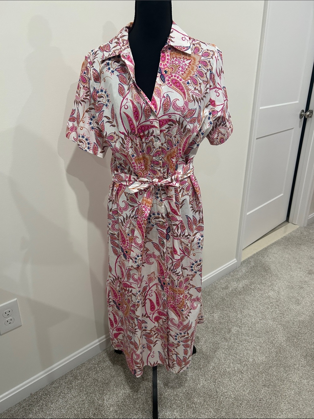 Floral Paisley Wrap Dress in White and Pink